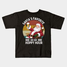 The "Santa Favorite Ho Ho Hoppy Hour" t-shirt design features Santa Claus in a relaxed and cheerful atmosphere. Santa is depicted sitting in a comfortable wooden chair, with a jovial expression on his face while enjoying a large glass of golden beer. Santa wears his signature red outfit, complete with a Christmas hat.At the top of the image, there is the words "Ho Ho Hoppy Hour" in a bold and playful font, giving it a humorous and relaxed feel, as if this is Santa's favorite relaxing hour after… Santas Favorite Ho, Christmas Hat, Red Outfit, Wooden Chair, T Shirt Design, Shirt Design, Santa Claus, Design Features, Kids Tshirts