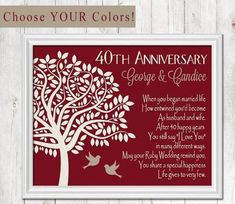 an anniversary card with a tree and birds on it, which reads, choose your colors