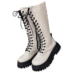 Gothic Punk Platform Boots, High Chunky Platform Boots, Riding Boots, Long Boots, Zipper Boots. PU Leather Boots. Combat Boots, Biker Boots, Punk Boots, Gothic Boots. Black Women's Boots.
Looking to make a fashion statement? Then you can't go wrong with these awesome chunky, gothic, punk boots.

Chunky heels are no problem with these super soft comfortable boots you will feel like you are floating on air and they are surprisingly easy to walk in. Standing or walking for long periods is not an is Calf Lace Up Boots, Punk Platform Boots, Chunky Platform Boots, Chunky Combat Boots, Calf Length Boots, Gothic Boots, Platform Boots Chunky, Buy Boots, Punk Boots