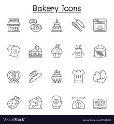 bakery icons set in thin line style