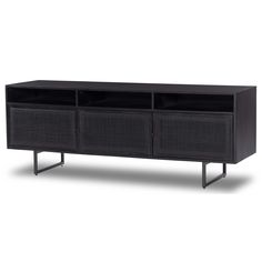 Carmel Media Console, Black Wash w/ Black Cane-Furniture - Storage-High Fashion Home Cane Weaving, Modern Media Storage, Organic Elements, Black Sideboard, Cubby Storage, Media Cabinet, Textures And Tones, Media Storage, Cord Management