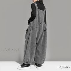 Lasaky - High-Waisted Denim Overalls for Women - Loose-Fit, Stylish Suspender Pants with Wide-Leg Design and Convenient Dungaree Features Casual Baggy Overalls, Casual Baggy Straight Leg Overalls, Baggy High-waist Cotton Overalls, Baggy High Waist Cotton Overalls, High-waist Non-stretch Cotton Overalls, High Waist Denim Jumpsuit With Pockets, High Waist Baggy Cotton Overalls, Baggy Straight Leg Spring Overalls, Casual Full-length Overalls With Pockets