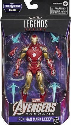 the avengers movie figure is shown in its box, with an iron man mark lxvi