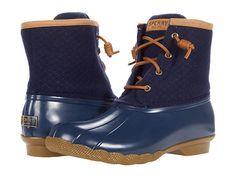 Sperry Saltwater Emboss Wool - Women's Rain Boots : Navy : Saunter through the season in the weather-ready style of the Sperry Saltwater Emboss Wool boot. Duck-inspired waterproof boot. Embossed wool upper with a waterproof rubber foot. Rawhide lacing with rust proof eyelets for secure fit. Side zipper closure for easy on and off. Micro-fleece lining and cushioned insole for warmth and comfort. Non-marking rubber outsole with Wave-Siping for ultimate traction on both wet and dry surfaces. Import Women's Rain Boots, Wool Boots, All Weather Boots, Sperry Women's, Shoe Wardrobe, Womens Rain Boots, Ll Bean Boot, Sperry Top Sider, Waterproof Boots