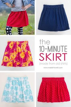 the 10 - minute skirt made from old shirts is an easy sewing project for girls