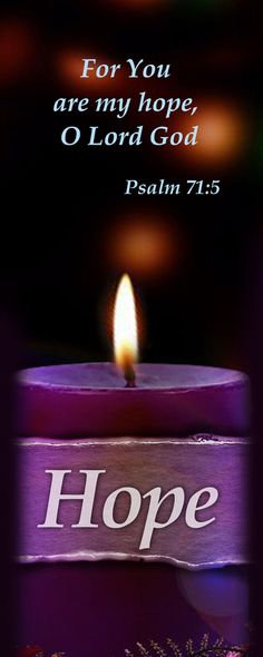 a purple candle with the word hope on it and a lit candle in the middle