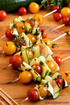 vegetable kabobs on skewers are ready to be eaten