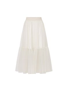 MO&Co. Women's Elastic Tulle Midi Skirt Incorporate timeless design with a hint of futuristic modernity in our skirt. Crafted in collaboration with MO&Co. and Rokh, this piece features an elastic waistband complete with distinctive logo details. Thoughtfully designed with a detachable lining, this skirt embodies luxurious elegance that will never go out of style. Features : - Elastic waist with collaboration logo details- Removable inner skirt design- Maxi length Code: MBC3SKT023The back length Collaboration Logo, White Lace Skirt, Tulle Midi Skirt, Create Outfits, Skirt Design, Kendall Jenner, Out Of Style, Dream Wardrobe, White Lace