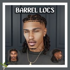 an image of a man with dreadlocks on his face and the words barrel locs above him