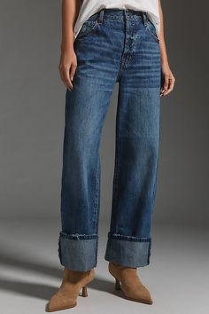 Denim, decoded: This fall, we’re digging denim in every corner of our closet. The Pistola Ryder Jeans feature a rigid, lightweight fit, an oversized ankle cuff, and barely-there distressing. | Ryder High-Rise Wide-Leg Cuffed Jeans by Pistola in Blue, Women's, Size: 29, Cotton at Anthropologie Big Cuff Jeans, 2024 Clothes, Camo Jumpsuit, Popular Jeans, Jeans Outfit Fall, Fashion Diva, Cuffed Jeans, Leg Cuffs, Diva Fashion