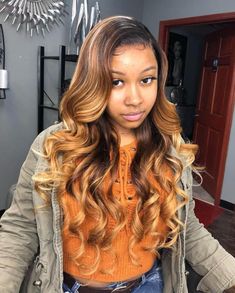 @bhaddieci Ombre Sew In Weave, Color Ideas For Black Women, Medium Natural Hair Styles, Winter Hair Color Ideas, Wig Wavy, Balayage Blond, Hair Blond, Sew In Weave, Wavy Bob