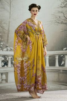 Mustard yellow kaftan with a bejewelled embroidered waist and gather details. - Aza Fashions Yellow Kaftan, Rajdeep Ranawat, Mithila Palkar, Kaftan For Women, Diana Penty, Yellow Silk, Luxury Sale, Shraddha Kapoor, Fashion App