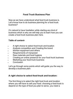 the food truck business plan is shown