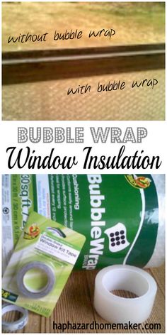 the bubble wrap window insulation tape is shown next to an image of a roll of bubble wrap