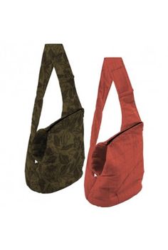 two bags are shown side by side, one is red and the other is green