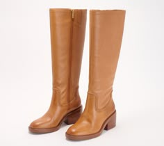 Who doesn't love a gorgeous tall leather boot for those cooler months? These beauties pair perfectly with anything from leggings to midi dresses. From Vince Camuto. Wide Calf Boots For Women, Fall Boots, Tan Leather Boots, Tan Boots, Tall Leather Boots, Shoe Wishlist, Leather Boots Women, Wide Calf Boots, Black Mini Skirt