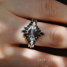 Black Diamond Ring Set, Art Masters Jewelry, Gothic Engagement Ring, Wedding Ring Styles, Rutilated Quartz Ring, Black Wedding Rings, Gothic Rings, Trendy Makeup, Engagement Ring Shapes