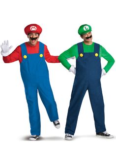 two men in mario and luigi costumes