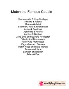 the cover of match the famous couples