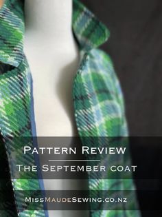 a green and blue plaid coat on a mannequin's head with the words pattern review