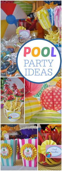 a collage of pictures with the words pool party ideas