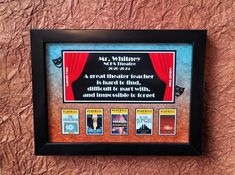 a framed poster with an image of a stage curtain and the words, not whineney