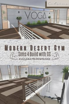 Gym Sims 4, Sims 4 Modern House, Oasis Springs, Lotes The Sims 4, Modern Gym, The Sims 4 Lots, Sims 4 Kitchen, Sims 4 House Plans, Modern Desert