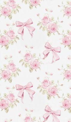 pink roses and bows on white background