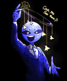 a cartoon character holding up a string with stars hanging from it's sides and the caption says, can you see me?