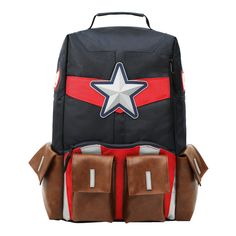 Channel your inner superhero with this officially licensed Captain America backpack! Featuring rubber appliques of Captain America’s most famous icons, this backpack brings to life your favorite superhero! Measuring 18 inches in height, it's the perfect size for carrying your work, or travel essentials comfortably. The top zipper ensures easy access to the spacious main compartment, while two front zipper pockets provide extra storage for snacks and essentials. Meanwhile, the padded and adjustab Captain America Backpack, Storage For Snacks, Captain America Suit, All Avengers, Capt America, Marvel Backpack, Square Backpack, Captain America Shield, Marvel Captain America