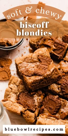 soft and chewy biscuit blondies on a plate