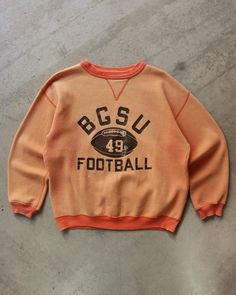 TWO FOLD on Instagram: "1950s/60s Russell Sun Faded Football Sweatshirt Our webshop sale continues — 20% Off sitewide + Free US shipping. One of our favorite sweats from our collection that we recently sold in our shop. An old Russell crewneck with a beautiful orange sun fade + the softest cotton ever. TWOFOLDVINTAGE.com" Football Sweatshirt, 20 % Off, Football, Crew Neck, Sun, Orange, Sweatshirts