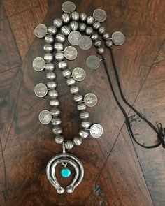 This fabulous old Navajo Dime Necklace With a Great Old Naja has a lot of presence. The naja is quite early, as evidenced by the bale. The beads are lovely, and the dimes add to the overall balance of the necklace. Naja is circa 1930s. The dimes, commonly called Mercury, are actually the head of Liberty. Navajo Silver Jewelry, Silver Bead Necklace, Indian Jewellery, Silver Beads