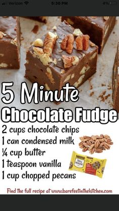 five minute fudge chocolate fudge recipe with text overlay that reads 5 minute chocolate fudge