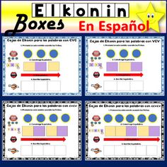 four different boxes in spanish with the words boxes en espanol on them