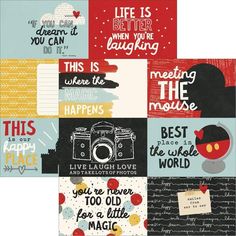 four different greeting cards with words and phrases on them, including one that says life is better