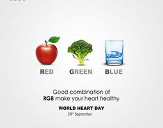 an advertisement for red, green and blue products with images of fruits and vegetables on them