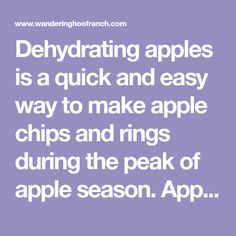 the words dehydrating apples is a quick and easy way to make apple chips and rings during the peak of apple season