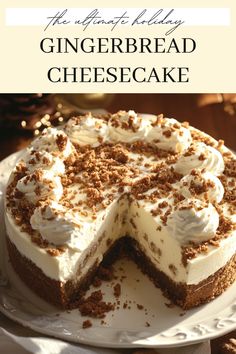 Indulge in the warm spices of the season with this creamy gingerbread cheesecake! This easy Christmas dessert combines gingerbread flavors in a rich, velvety cheesecake topped with crushed cookies. Perfect cheesecake recipe for Christmas gatherings or any cozy winter day. Make this gingerbread cheesecake recipe your go-to holiday treat this season. Ideal for impressing guests and creating holiday memories with a festive, delicious dessert. Gingerbread Crust Cheesecake, Gingerbread Crust Desserts, Easy Gingerbread Cheesecake, Gingerbread Cheesecake Recipes, Holiday Cheesecake Recipes Christmas, No Bake Gingerbread Cheesecake, Christmas Dessert Ideas Cheesecake, Gingerbread Deserts, Gingerbread Cheesecake Cookies