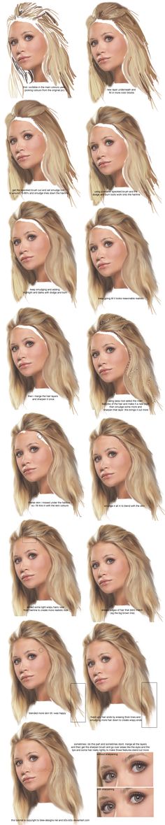 an image of different types of hair on a woman's face and shoulders, all in various stages of development