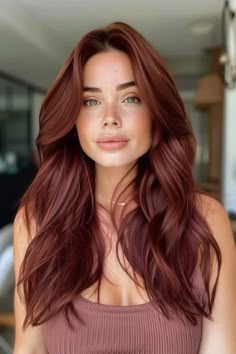 Copper Hair Colour Ideas, Chocolate Red Hair With Highlights, Cherry Copper Hair Color, Cherry Hair Highlights, Red Hair Fall 2024, Cherry Chocolate Brunette Hair, Rich Copper Hair Color, Chocolate Red Hair Color, Cherry Brown Hair Color