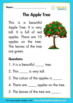 an apple tree worksheet for kids to learn how to read the words in english