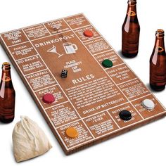 Hammer + Axe Drinkopoly Game sets the bar for drinking games. It's the perfect start to every party, complete with plenty of icebreakers and even more reasons to drink. The vintage design of the wooden game board gives a look that's equally suited to the center of the table or a display shelf by the bar. The player token bottle caps and die come in a drawstring bag, and you can expand the number of players by just cracking open another beer. It's a classic party game taken to a new level. Whethe Game Board Design, Mini Beer Pong, Caps Game, Fun Drinking Games, Wooden Board Games, Game For Adults, Wooden Games, Engagement Party Wedding, Drinking Games