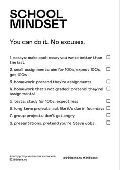 a poster with the words school minds written in black and white, which reads you can do it no excess