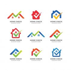 the home check logo is designed in different colors and styles, including blue, green, red