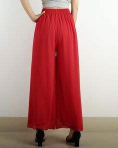 * A wide leg pants with elastic waist, made with beautiful pearl chiffon pants, very comfortable to wear, not easy to get wrinkled, very easy to take care of. * Material: outer-pearl chiffon, lining-100% polyester Custom made to fit, lead time is 6-8 days; Let us know your usual size in your country and your overall height. If you have some specific request or special characters such as broad shoulder, long arms, long waist, etc you think we need pay attention to when making, do let me know. * C Summer Evening Wide Leg Full Length Pants, Summer Evening Wide Leg Pants, Elegant Wide Leg Harem Pants With Elastic Waistband, Elegant Wide-leg Harem Pants With Elastic Waistband, Red Wide Leg Pants With Elastic Waistband, Summer Evening Wide Leg Pants With Elastic Waistband, Party Pants With Elastic Waistband, Ankle Length, Elegant High-waisted Harem Pants, Red Ankle-length Party Pants