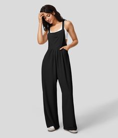 Women’s Adjustable Strap Button Multiple Pockets Plicated Waffle Casual Overalls - Halara Halara Overalls Outfit, Flowy Overalls Outfit, Halara Overalls, Cosmetology School Outfits, Cruise Capsule Wardrobe, Deep Winter Color Palette, Capsule Clothing, Finland Summer, Fabric Study