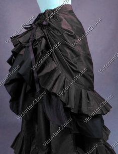 Pleated gathered high-quality taffeta bustle skirt with dramatically cascading tiers Beautiful design with ribbon drawstring at back to form to waist Ribbon drawstrings on top tiers to cinch skirt into a gathered bustle at back This skirt needs no hoop or petticoat underneath it Pair skirt with a gorgeous blouse /or jacket to achieve the most breathtaking outfit popular in the 1880s 41 inches (104 cm) from waist to hem Follow us on our Instagram @VictorianChoice The best way to tell which size f Fantasy Theater, Steampunk Skirts, Pleated Black Skirt, Edwardian Skirt, Walking Skirt, Victorian Skirt, Antoinette Dress, Bustle Skirt, Steampunk Women