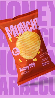 a bag of honey bbq on top of a purple and pink background with the words munch above it