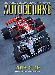 two racing cars on a race track with the words autocourse above them